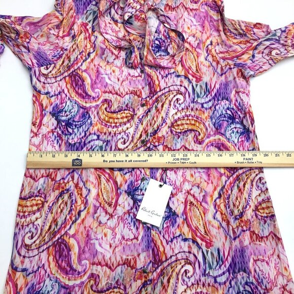 NEW Robert Graham Brenna Dress Multi Color Print Bell Sleeves Silk Blend Large - Picture 9 of 12